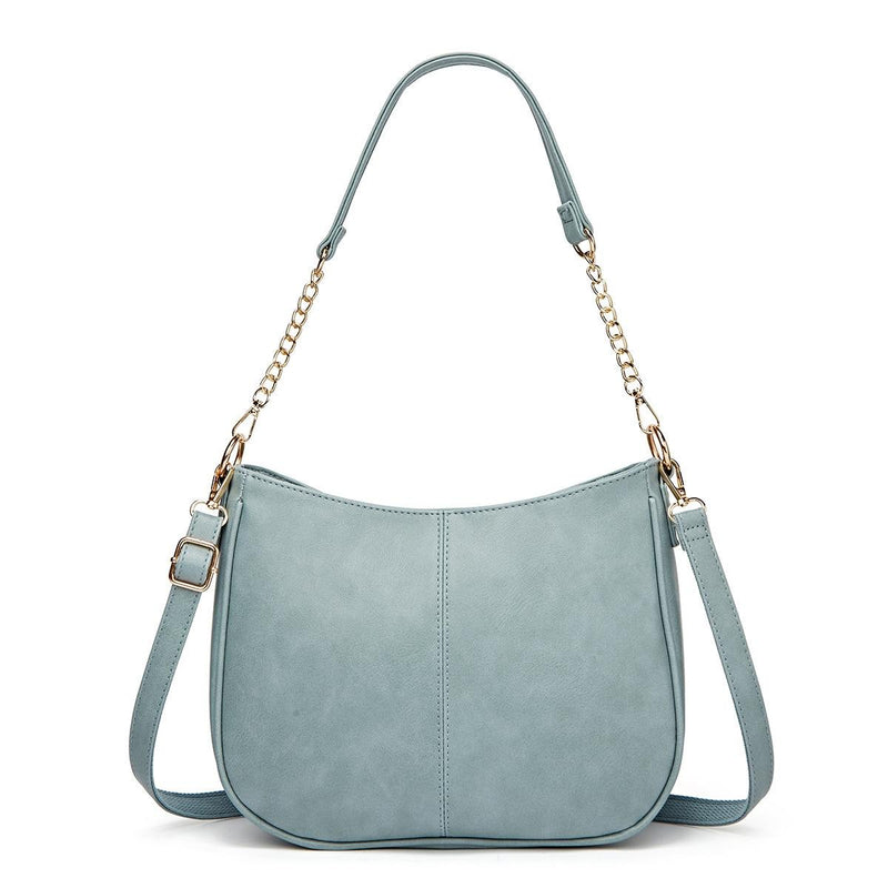 Adjustable Leather Crossbody Bag Large Capacity - Blue