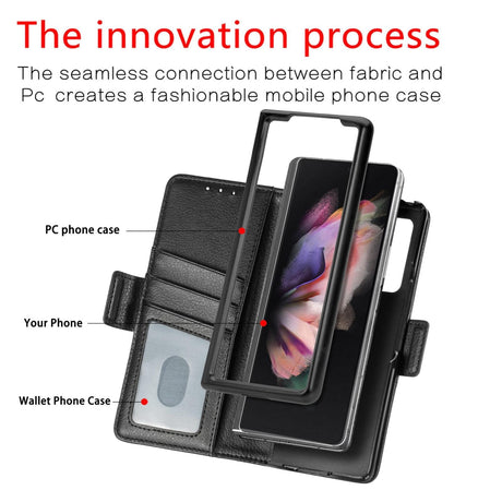 For Samsung Galaxy Z Fold4 5G Litchi Pattern Case With Pen And Card Slots - 4 - Black