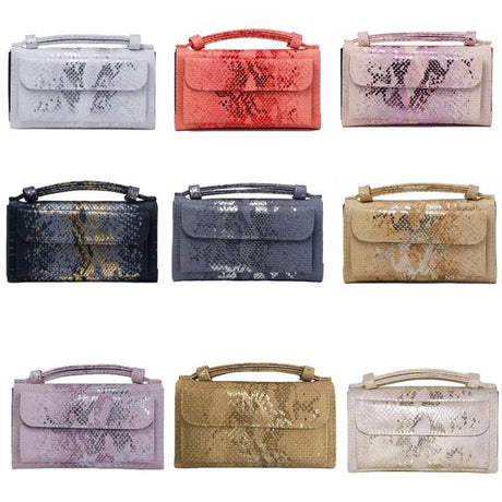 Sequin Snake Print Wrist Bag - Multifunctional Chain Wallet - Silver