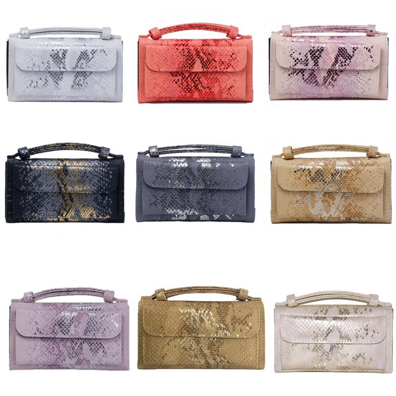 Sequin Snake Print Wrist Bag - Multifunctional Chain Wallet - Silver