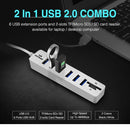 6-Port Usb Hub With Tf / Sd Card Reader High Speed - Black