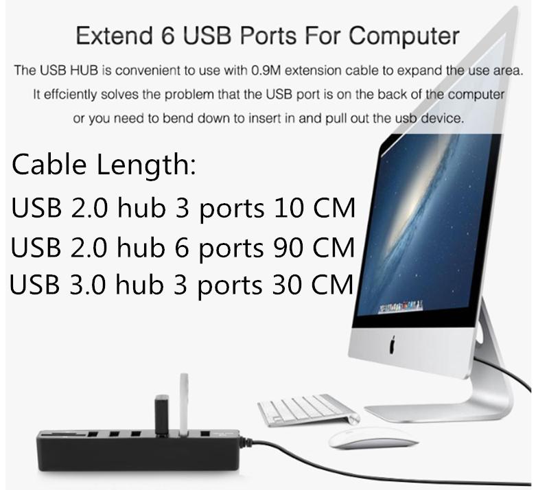 6-Port Usb Hub With Tf / Sd Card Reader High Speed - Black