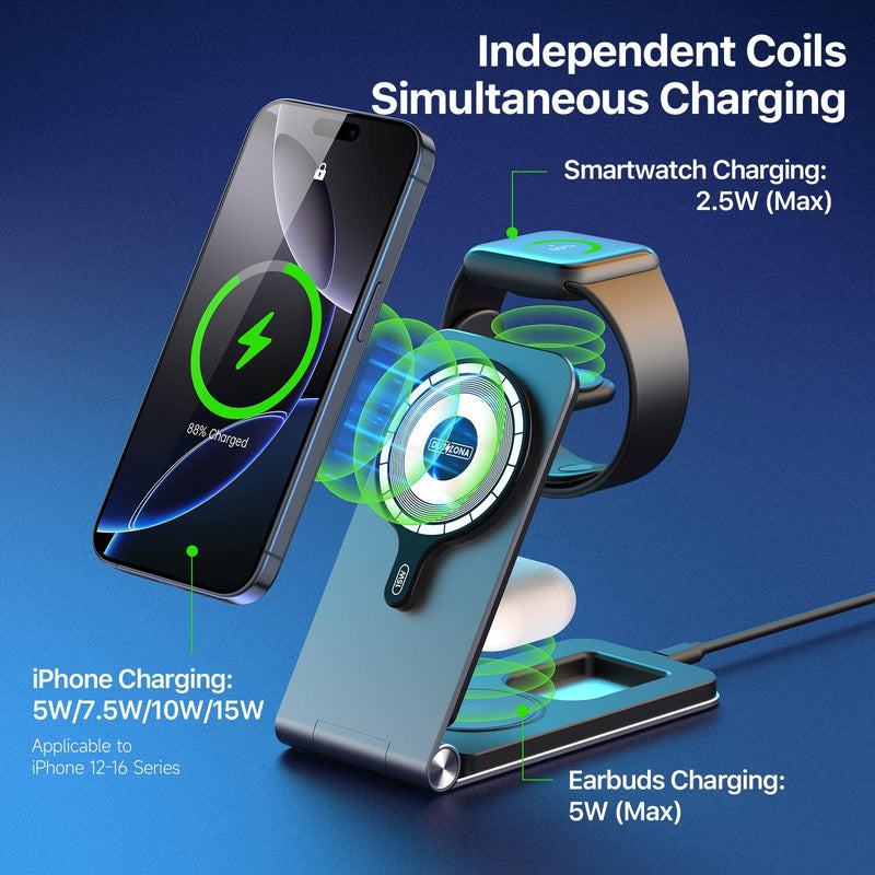 15W 3 In 1 Foldable Magnetic Wireless Charger Grey