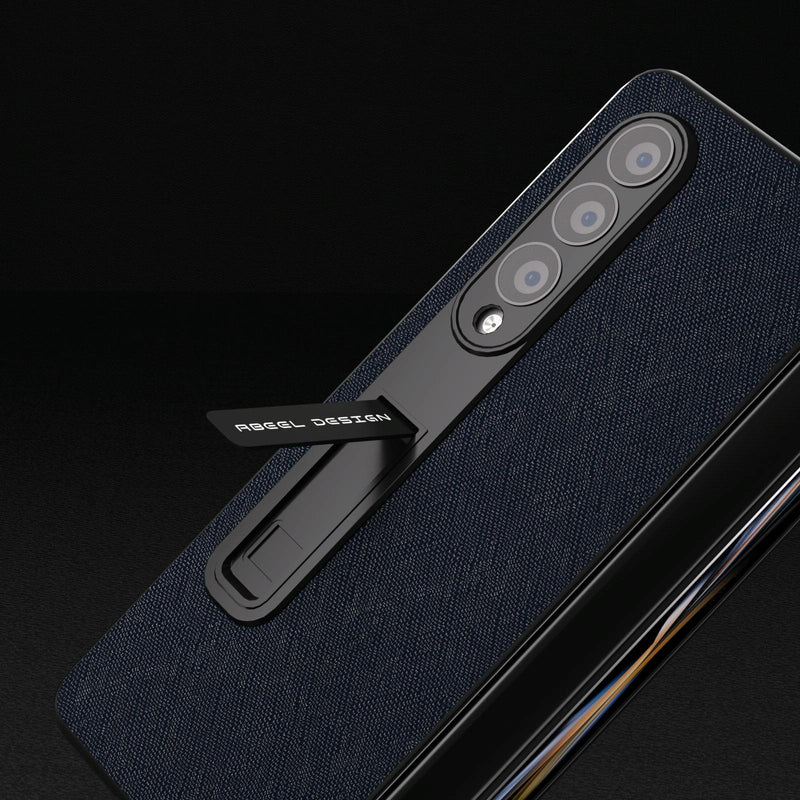 Cross Texture Leather Phone Case with Holder for Samsung Galaxy z Fold 4 5g - Black