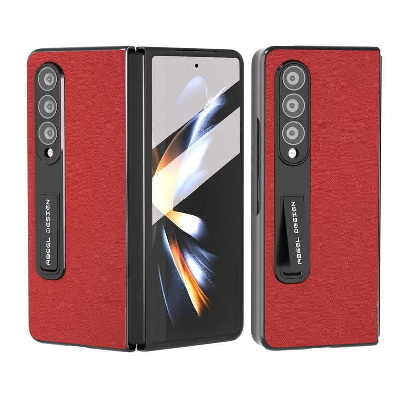 Cross Texture Leather Phone Case with Holder for Samsung Galaxy z Fold 4 5g - Black