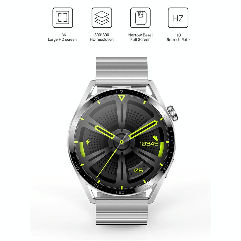 1.36 Inch Round Screen Bluetooth Smart Watch With Leather Strap - Black