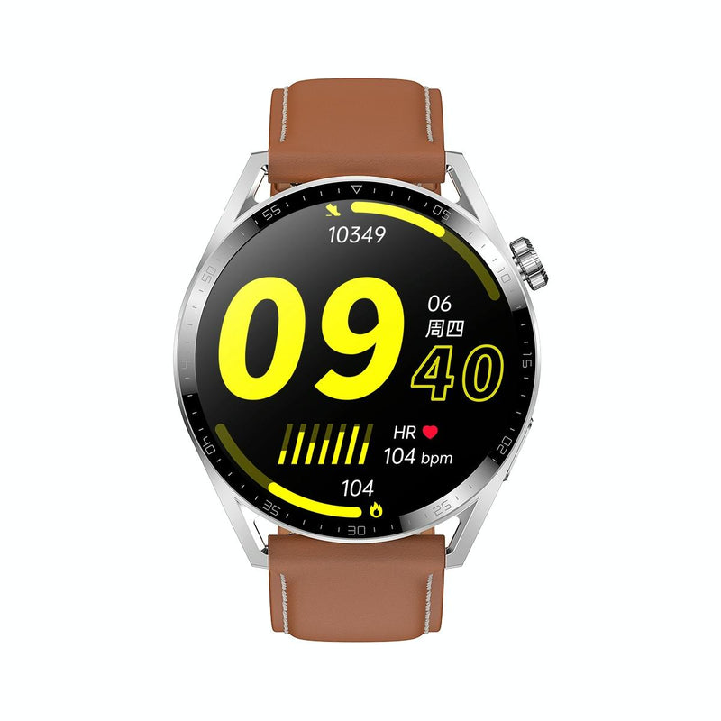 1.36 Inch Round Screen Bluetooth Smart Watch With Leather Strap - Black