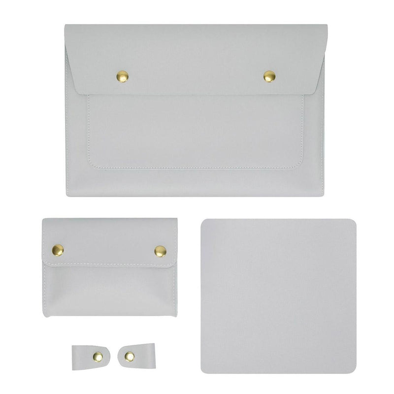3-in-1 Waterproof Leather Laptop Liner Bag - 14 Inches - Light Grey