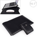 14.1 Inch Laptop Sleeve Leather Case with Small Storage Bag - Black