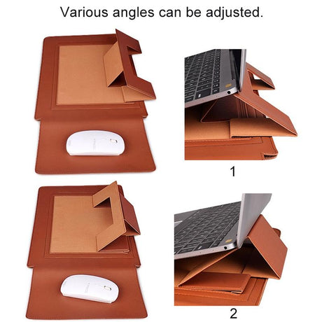 14.1 Inch Laptop Sleeve Leather Case with Small Storage Bag - Black