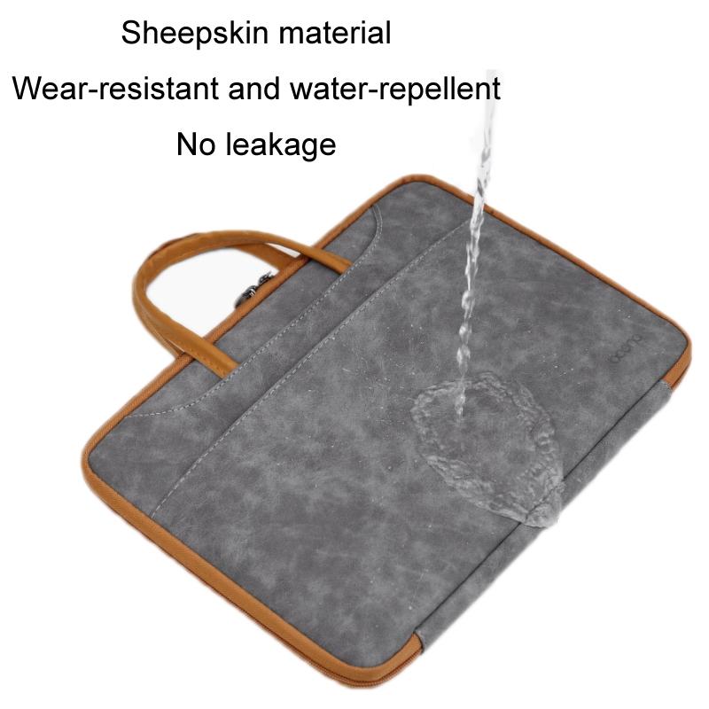 14-inch Waterproof Leather Computer Bag - Fully Open & Portable - Gray Brown
