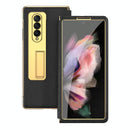 For Samsung Galaxy Z Fold4 5G Flip Case With Tempered Film - Textured Hinge - Black