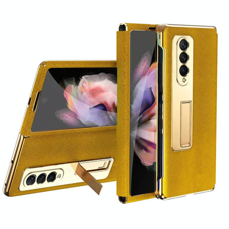 For Samsung Galaxy Z Fold4 5G Flip Case With Tempered Film - Textured Hinge - Black