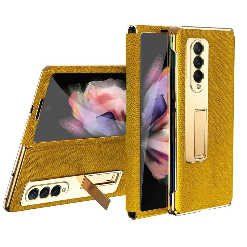 For Samsung Galaxy Z Fold4 5G Flip Case With Tempered Film - Textured Hinge - Black