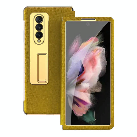 For Samsung Galaxy Z Fold4 5G Flip Case With Tempered Film - Textured Hinge - Black