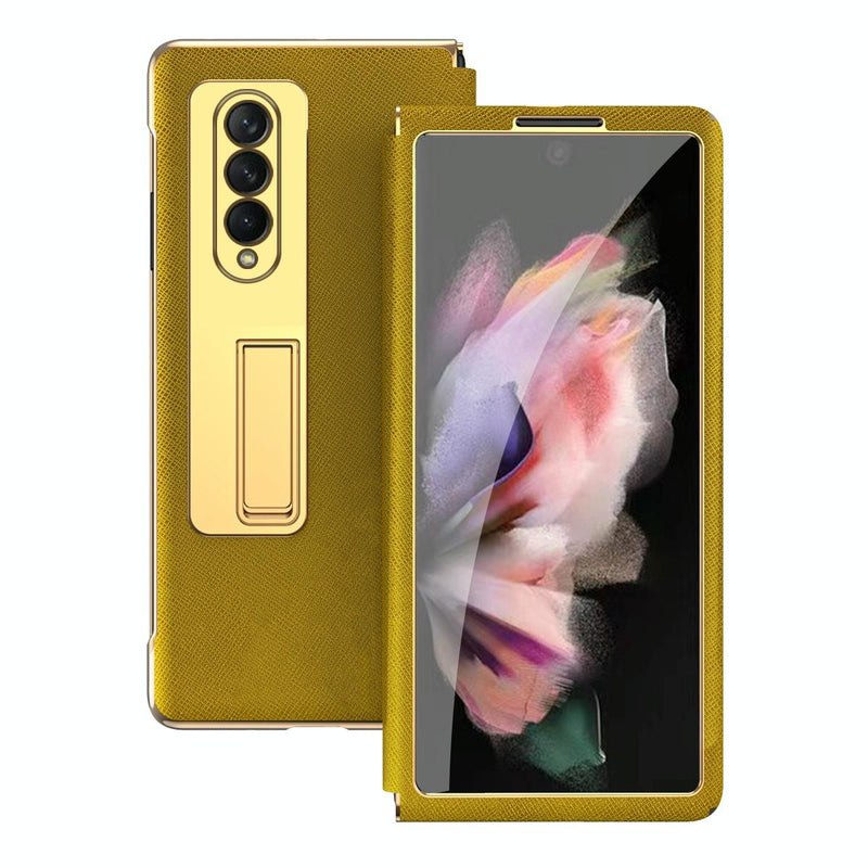 For Samsung Galaxy Z Fold4 5G Flip Case With Tempered Film - Textured Hinge - Black