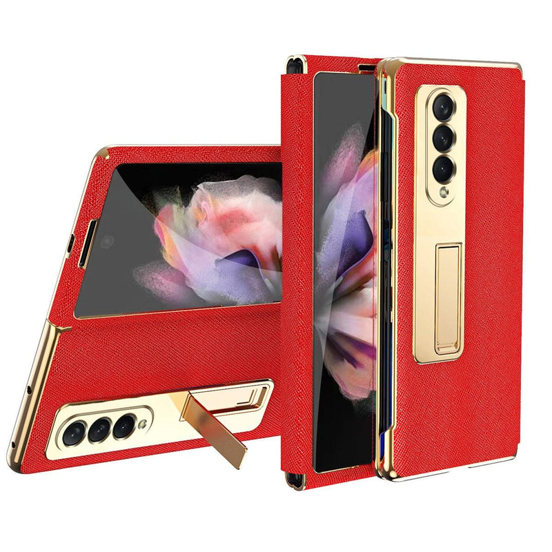 For Samsung Galaxy Z Fold4 5G Flip Case With Tempered Film - Textured Hinge - Black