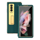 For Samsung Galaxy Z Fold4 5G Flip Case With Tempered Film - Textured Hinge - Black