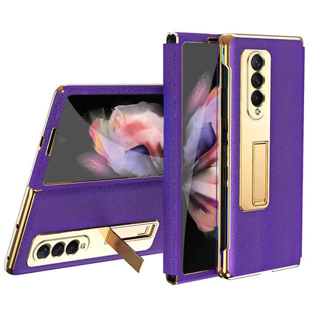 For Samsung Galaxy Z Fold4 5G Flip Case With Tempered Film - Textured Hinge - Black