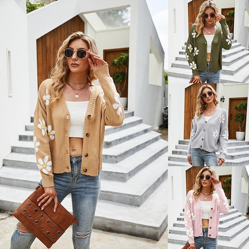Autumn And Winter Female Knitted Cardigan College Style Sweater Jacket - Pink - L