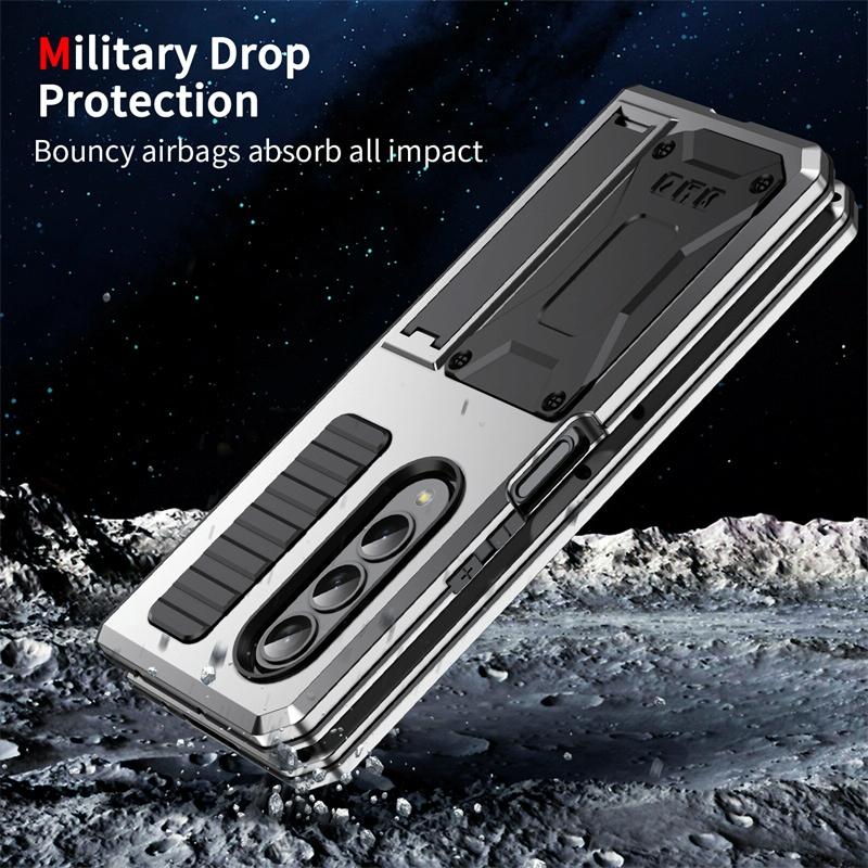For Samsung Galaxy Z Fold4 5G Shockproof Metal Case With Holder - Black