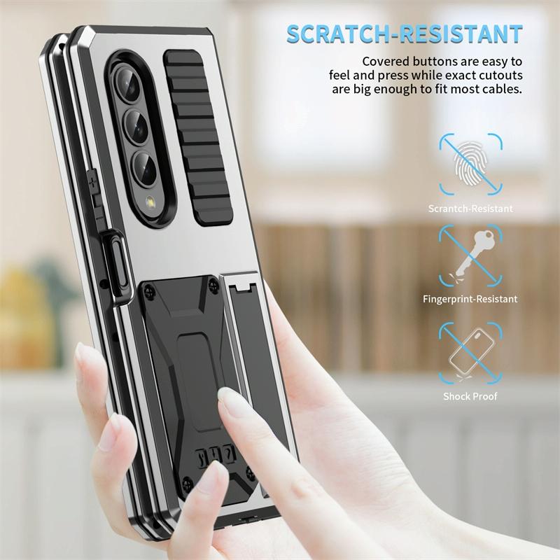 For Samsung Galaxy Z Fold4 5G Shockproof Metal Case With Holder - Black