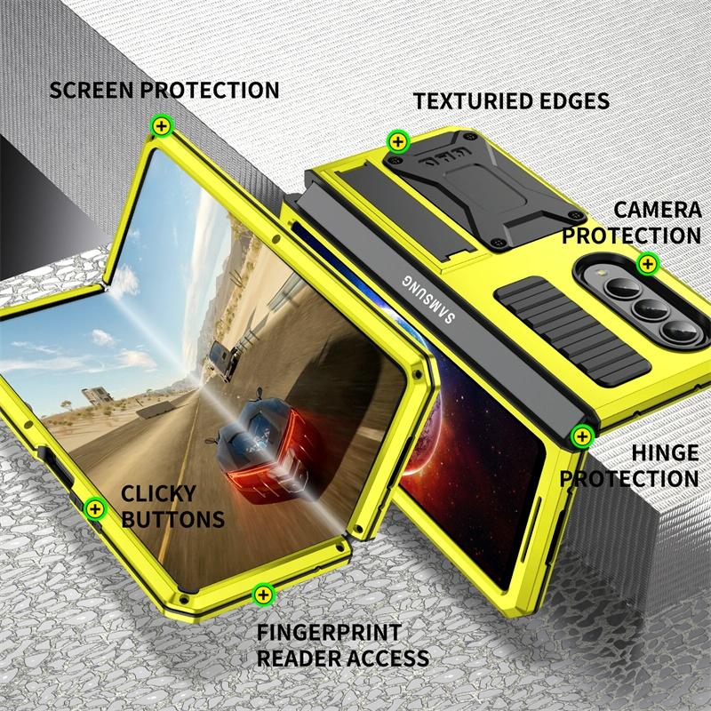 For Samsung Galaxy Z Fold4 5G Shockproof Metal Case With Holder - Black