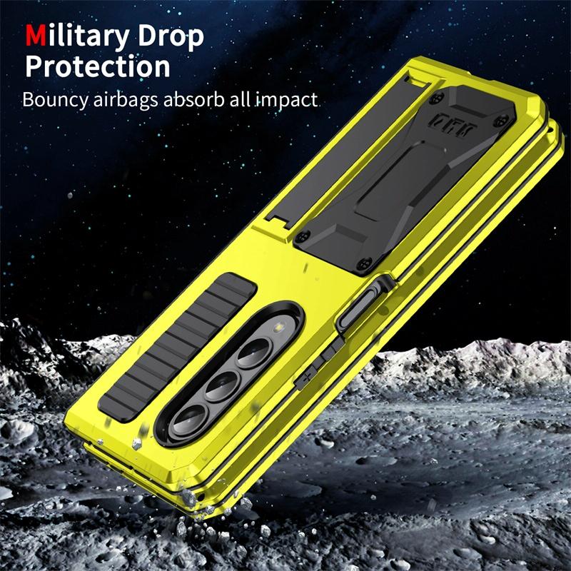 For Samsung Galaxy Z Fold4 5G Shockproof Metal Case With Holder - Black