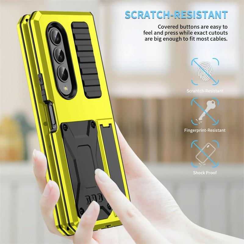For Samsung Galaxy Z Fold4 5G Shockproof Metal Case With Holder - Black