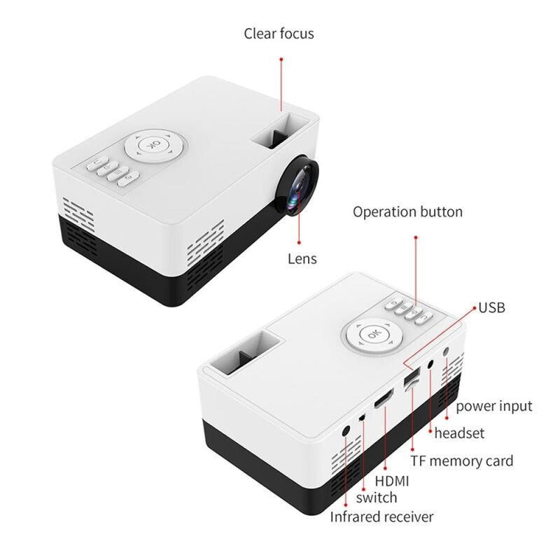 Mini Led Projector With Tripod Mount - Supports Av / Hdmi / Usb / Tf - 1080P Hd - Black White