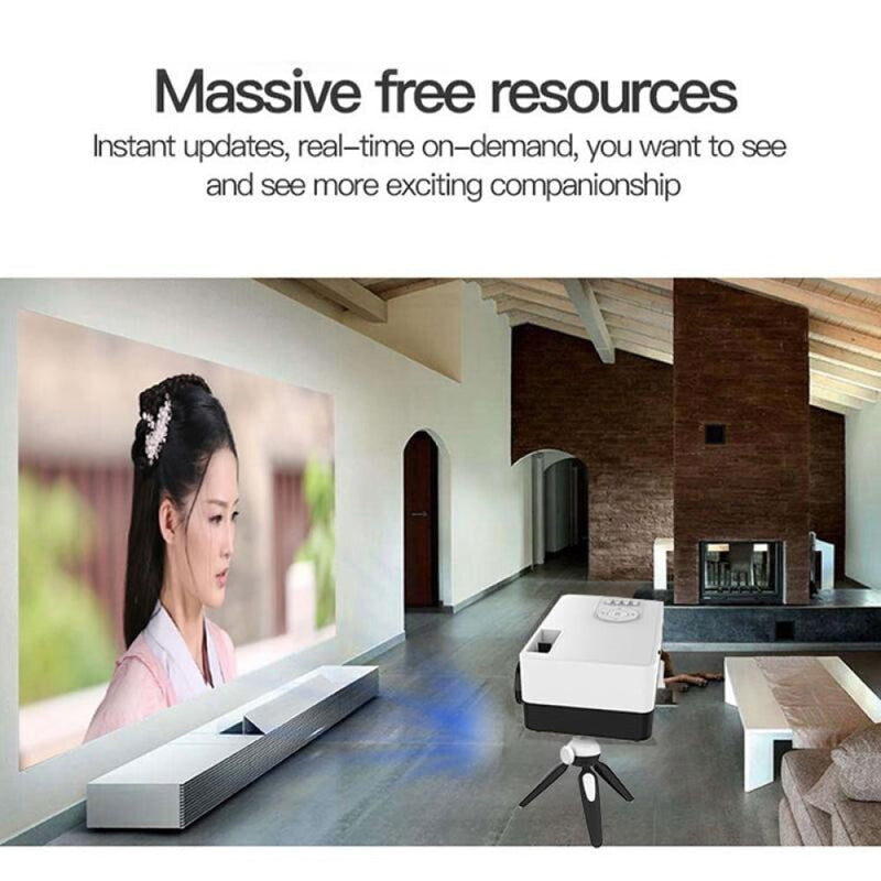 Mini Led Projector With Tripod Mount - Supports Av / Hdmi / Usb / Tf - 1080P Hd - Black White