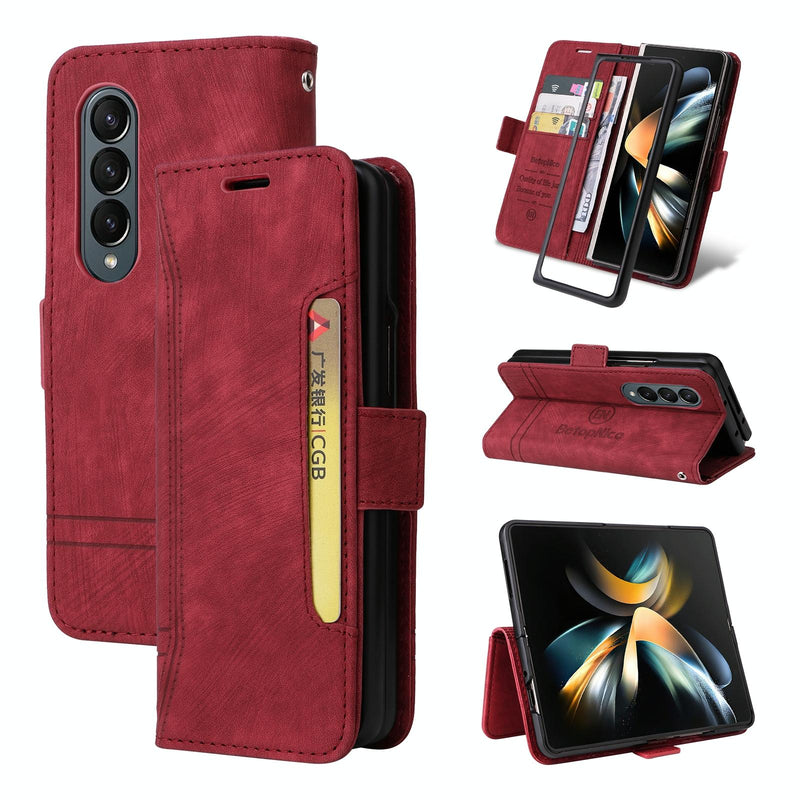 For Samsung Galaxy Z Fold4 5G Leather Dual Buckle Phone Case - Pink
