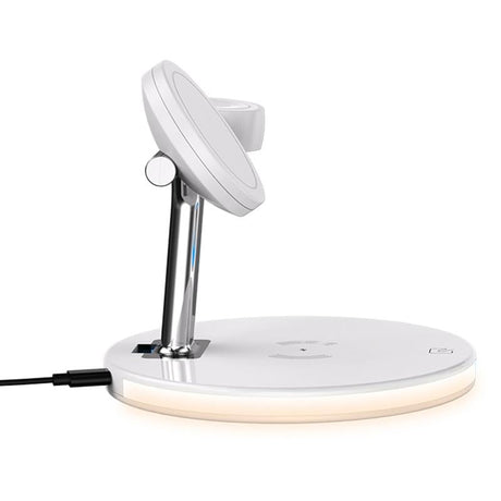15W 3 In 1 Magnetic Wireless Charger For Phones Watches And Airpods With Led Light - Black