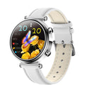 Women Smart Watch With Bt Call Health Tracking And Sos - Compact And Stylish - Silver White Leather