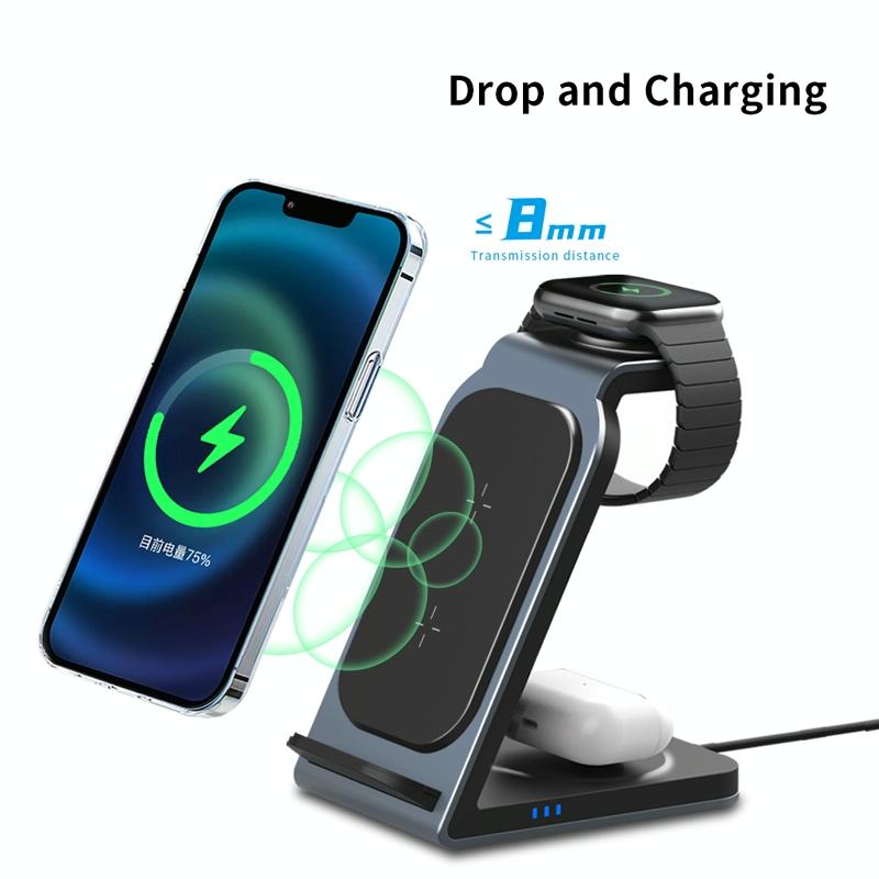 3 In 1 Vertical Metal Wireless Charger - Silver