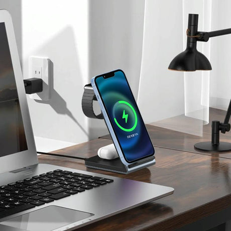 3 In 1 Vertical Metal Wireless Charger - Silver