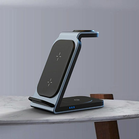3 In 1 Vertical Metal Wireless Charger - Silver