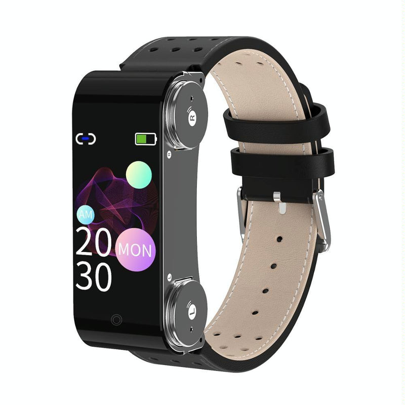 Bluetooth Headset Bracelet With Hr / Bp Monitoring & Temp. Measurement - Black