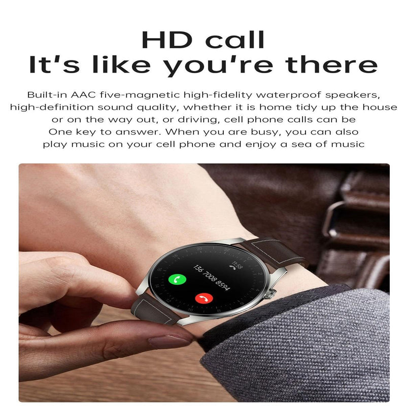 Waterproof Leather Smartwatch With Colour Display - Brown