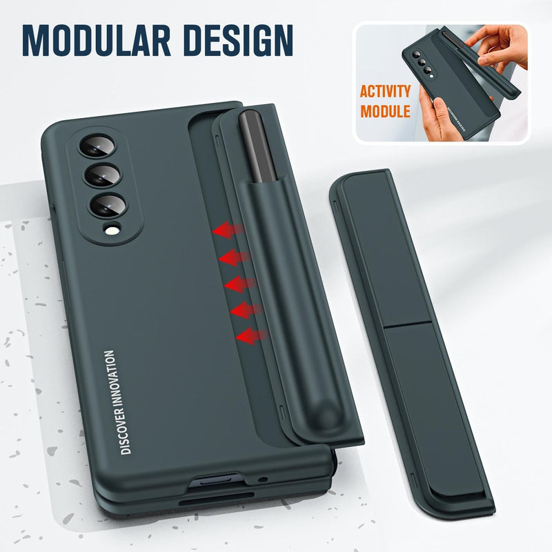 For Samsung Galaxy z Fold4 5G Samsung Galaxy z Fold4 2-in-1 Detachable Folding Case with Holder & Pen Slot - Grey Green