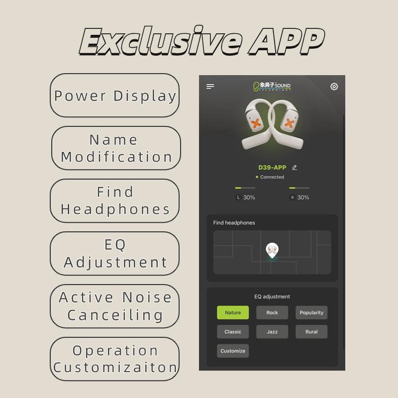 Wireless Earphones with App Control - Ear-mounted - Black