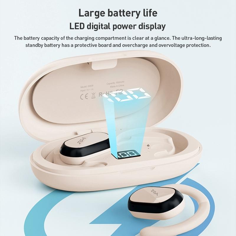 Wireless Bluetooth Earphones with Led Display - Zga Gs08 - White