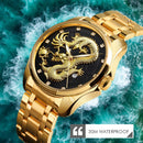 Men Golden Dragon Calendar Dial Quartz Watch with Luminous Hands - Silver Black