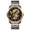 Men Golden Dragon Calendar Dial Quartz Watch with Luminous Hands - Silver Black