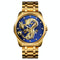 Men Golden Dragon Calendar Dial Quartz Watch with Luminous Hands - Silver Black