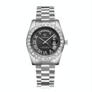 Men Quartz Watch With Diamond-Encrusted Roman Numeral Dial
