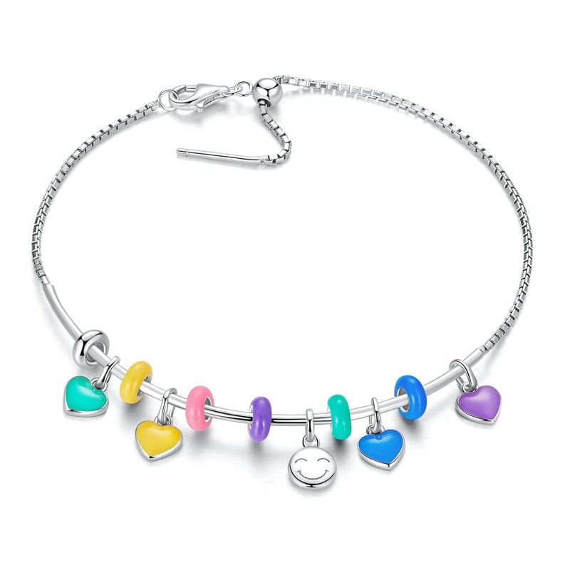 925 Sterling Silver Heart Pendant For Diy Bracelets & Necklaces - Pink