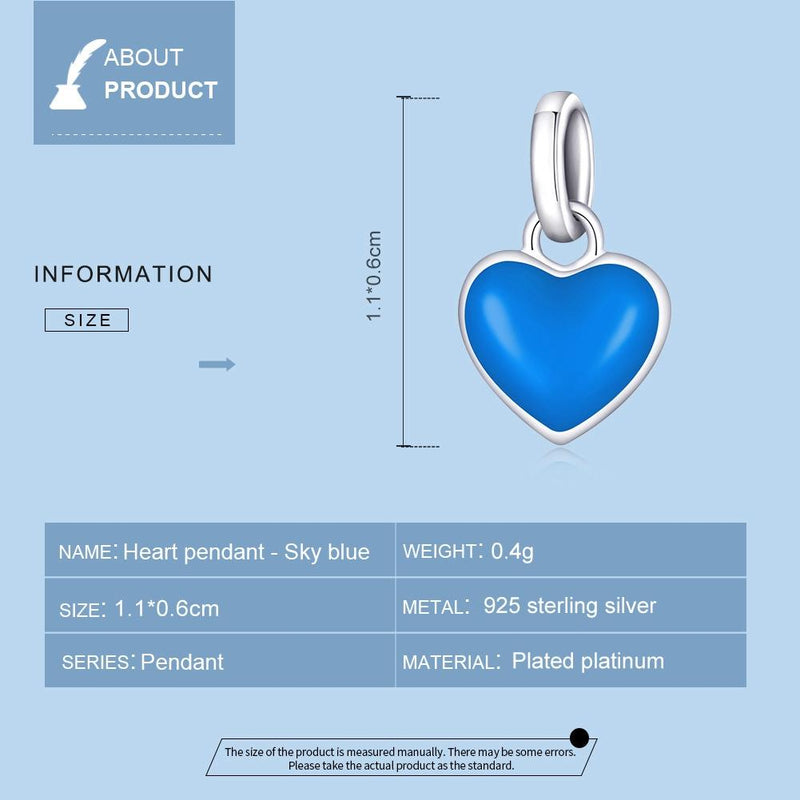 925 Sterling Silver Heart Pendant For Diy Bracelets & Necklaces - Pink
