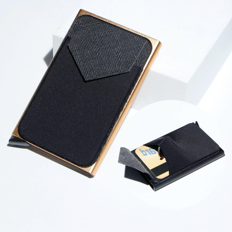 Compact Metal Card Holder with Rfid Protection - Gold