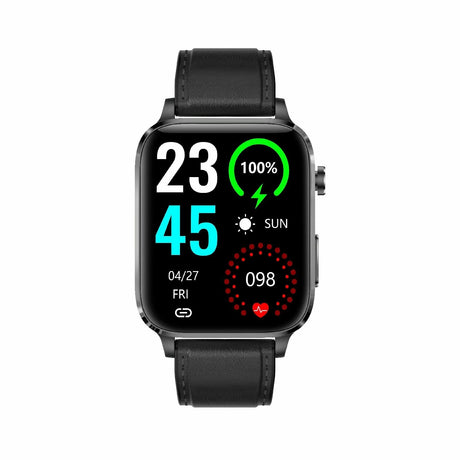 1.7 Inch Hd Square Screen Leather Strap Smart Watch Supports Body Temperature Monitoring / Blood Oxygen Monitoring - Brown